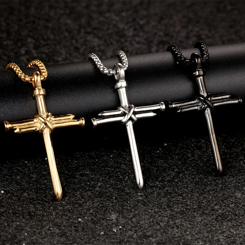 Hip-Hop Men's Trendy Stainless Steel Chain Cross Pendant Necklace - Punk Rock Style Fashion Accessory