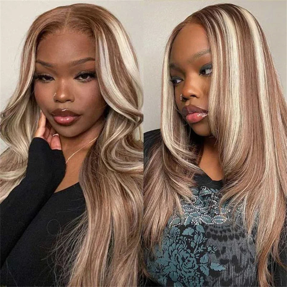 Straight 13x4 HD 4/613 Brown Lace Frontal Wigs Human Hair Transparent Lace Front Wigs For Women Honey Blonde Brazilian Hair Wig