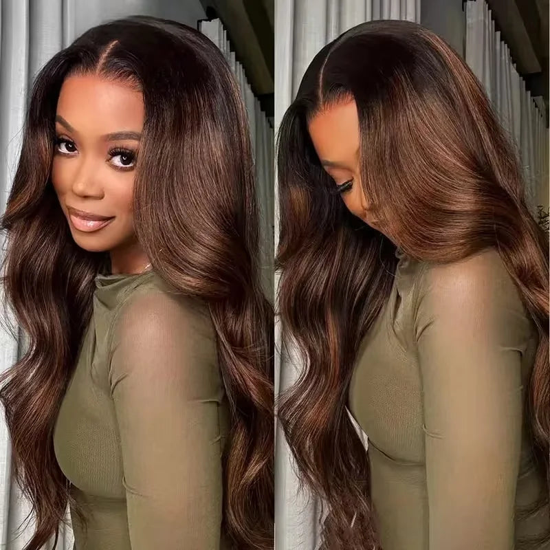 Body Wave HD Lace Front Human Hair Wigs 13x4 13x6 Chocolate Brown 200 Density HD Lace Frontal Wig Pre Plucked Wigs long Inches