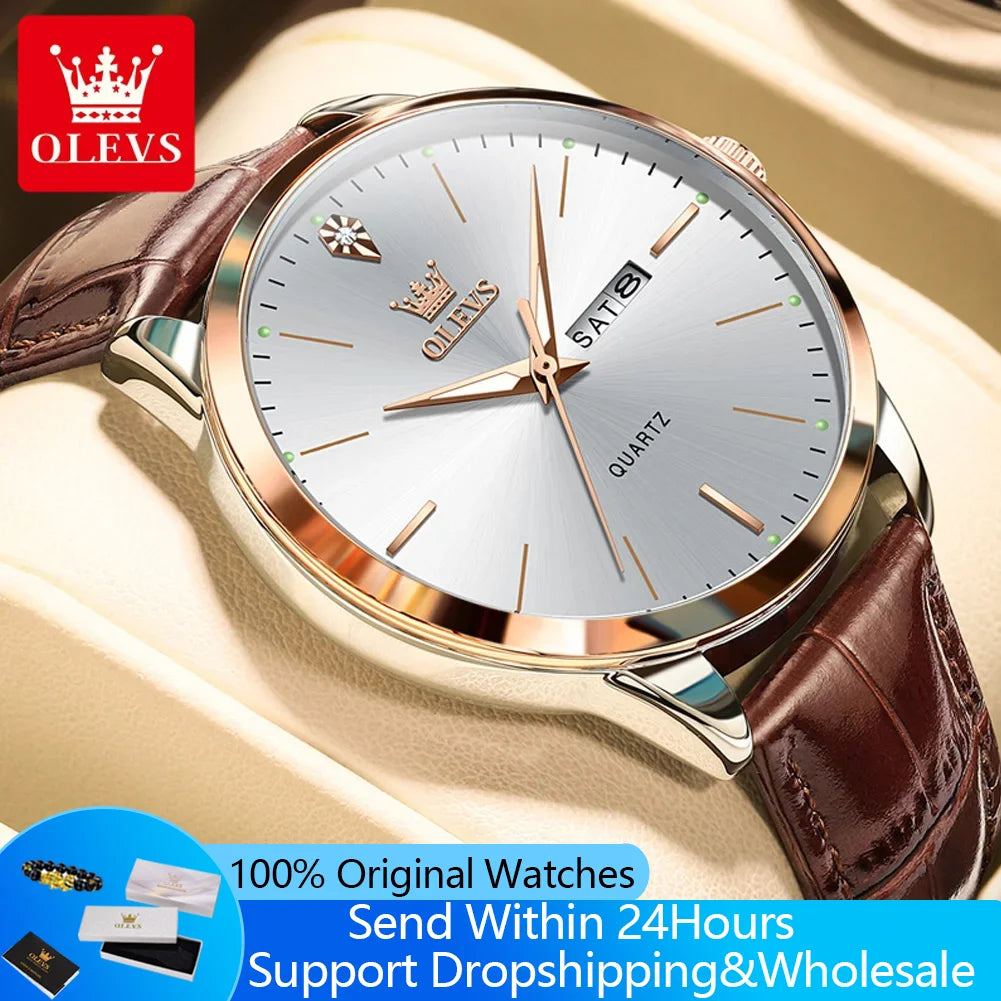 OLEVS 2935 Men Quartz Watch Dual Calendar Luminous Classic Business Watch For Men Fashion Original Waterproof Dress Wristwatch
