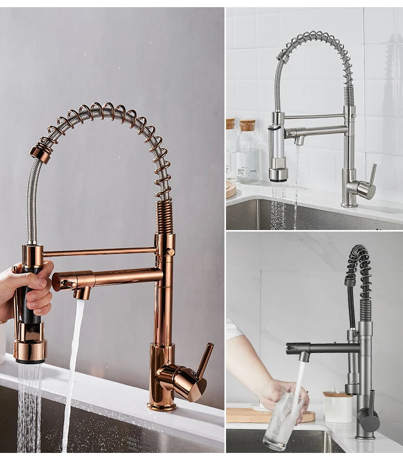 Kitchen Faucet with Pull Down Sprayer High Arc Single Handle Spring Kitchen Sink Faucet