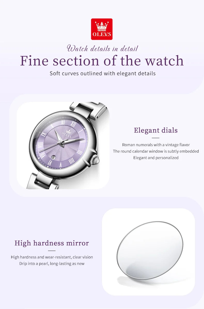 OLEVS Elegant Fashion Women's Watches Luxury Brand Quartz Watch for Ladies Waterproof Stainless Steel Luminous Date Wristwatch