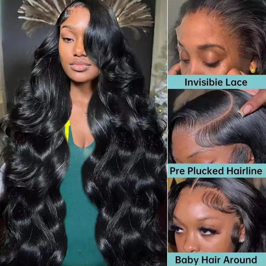40 42 Inches Silky Smooth Natural Black Body Wave Virgin Lace Wig 16 To 42 Inches 13x6 Wide HD Lace Front 13x4 Daily Lace 250 Density Pre Plucked Undetectable Hairline