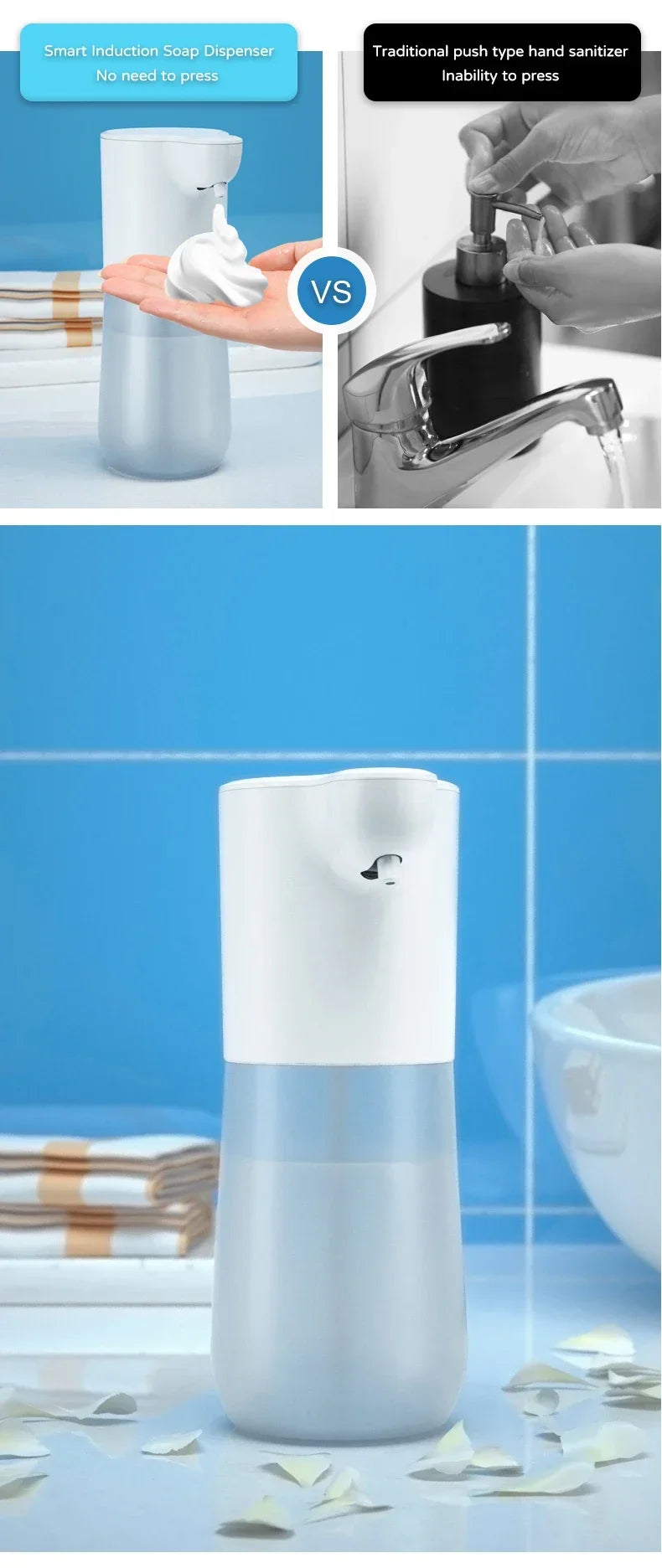 Automatic Touchless Soap Dispenser Foam Liquid Infrared Sensor Type-C Rechargeable Smart for Home Kitchen Bathroom Commercial