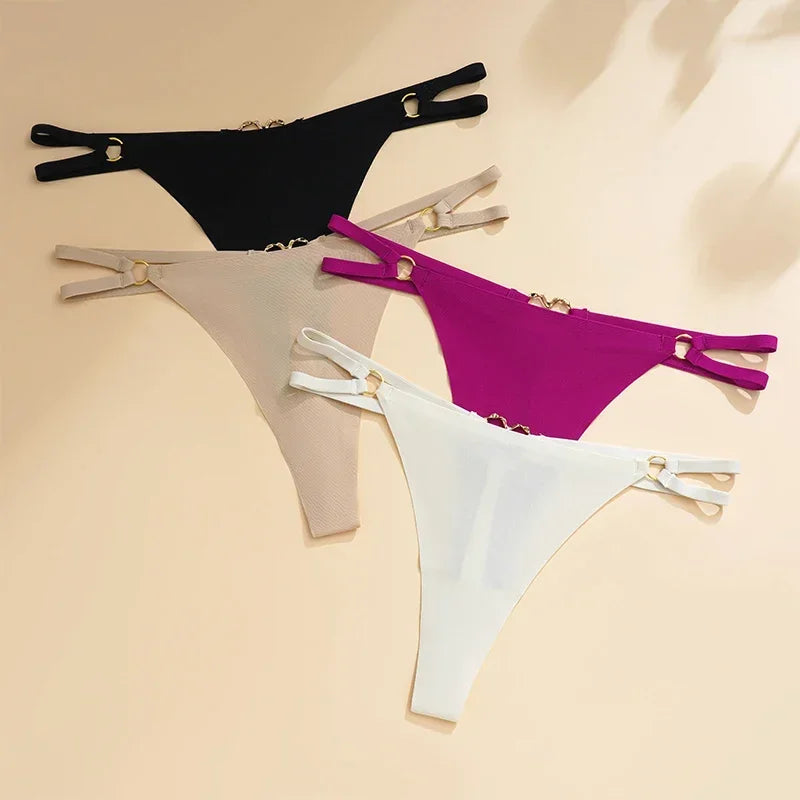 Women’S Low Rise Thong Sexy Panties Double Love Buckle Strap G-String Sports Thongs Breathable Underpants for Fine Womens Белье