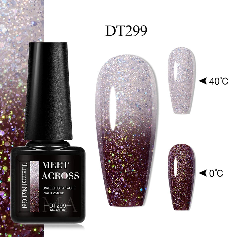 MEET ACROSS 75 Colors Thermal Nail Gel Polish 3 Colors Changing Nail Art Supplies for Manicure DIY Design Long Lasting UV/LED