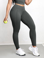 Women Leggings with Pockets Solid Color High Waist Butt Lifting Workout Tights Slim Elastic Pants Casual Wear