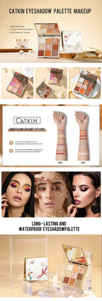 CATKIN Eyeshadow Palette, Matte Shimmer 9 Colors, Highly Pigmented, Creamy Texture, For Halloween Cosplay & Gothic Party Makeup