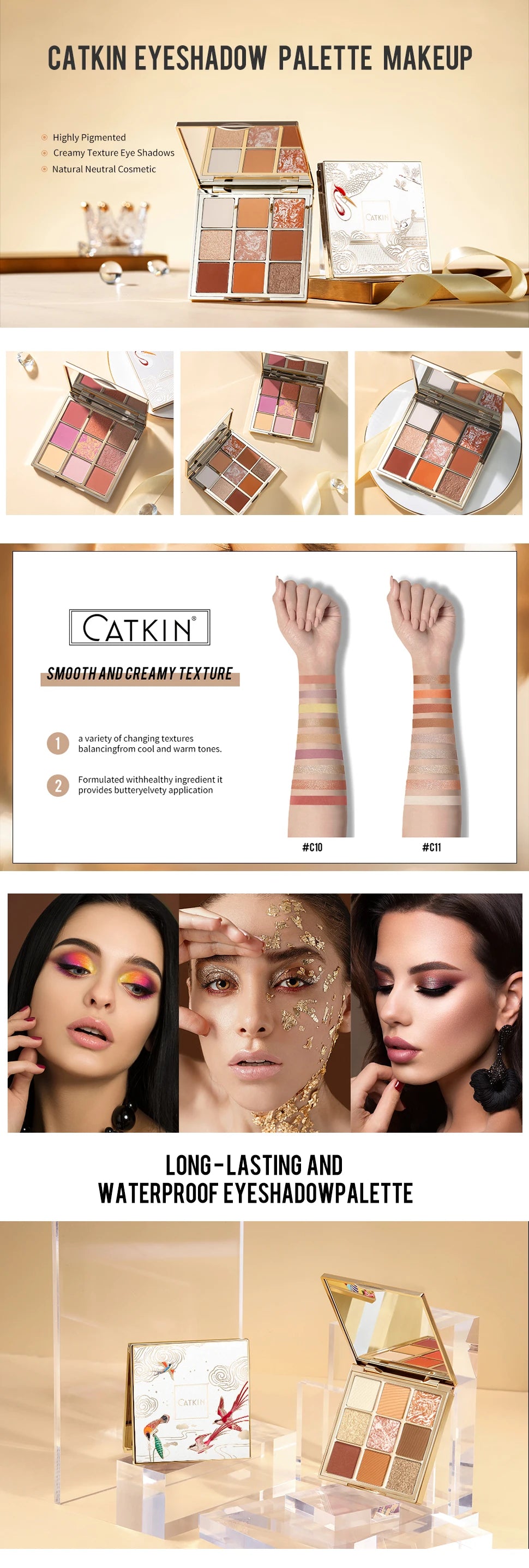 CATKIN Eyeshadow Palette, Matte Shimmer 9 Colors, Highly Pigmented, Creamy Texture, For Halloween Cosplay & Gothic Party Makeup