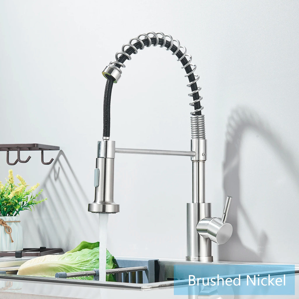 Brushed Nickel/Black Kitchen Faucet Single Handle High Arc Pull down Spray Sink Faucet with Lever Handle in Stainless Steelk