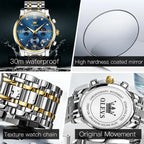 OLEVS 2858 Men's Watches Stainless Steel Waterproof Anti-Scratch Moon Phase Luminous Chronograph Luxury Quartz Men's Wristwatch