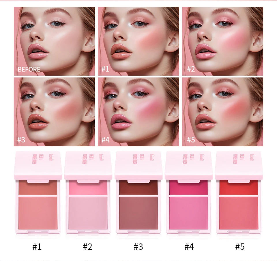 2Color Blush Cream and Brush Powder Long-lasting Wearing High Pigment Natural Matte Blush For Girl Blush Cosmtics