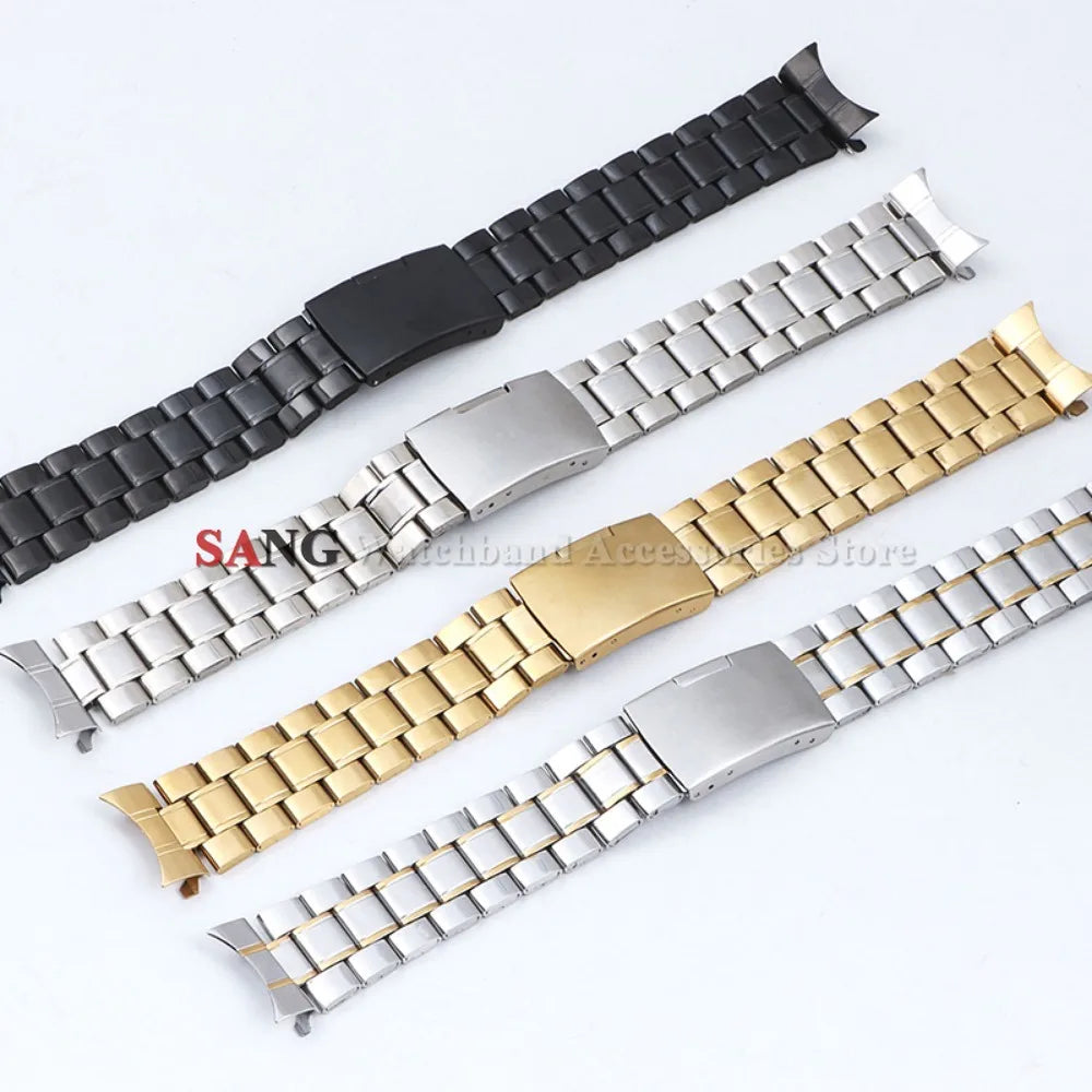 Curved End Watchband Men Women Metal Bracelets 20mm 22mm Stainless Steel Sport Strap Universal Replacement Wristband Accessories