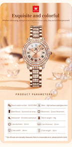 OLEVS 9943  Women's Quartz Watches Roman Dial  Diamond Bezel Luxury Elegant Waterproof Ladies Dress Wristwatch