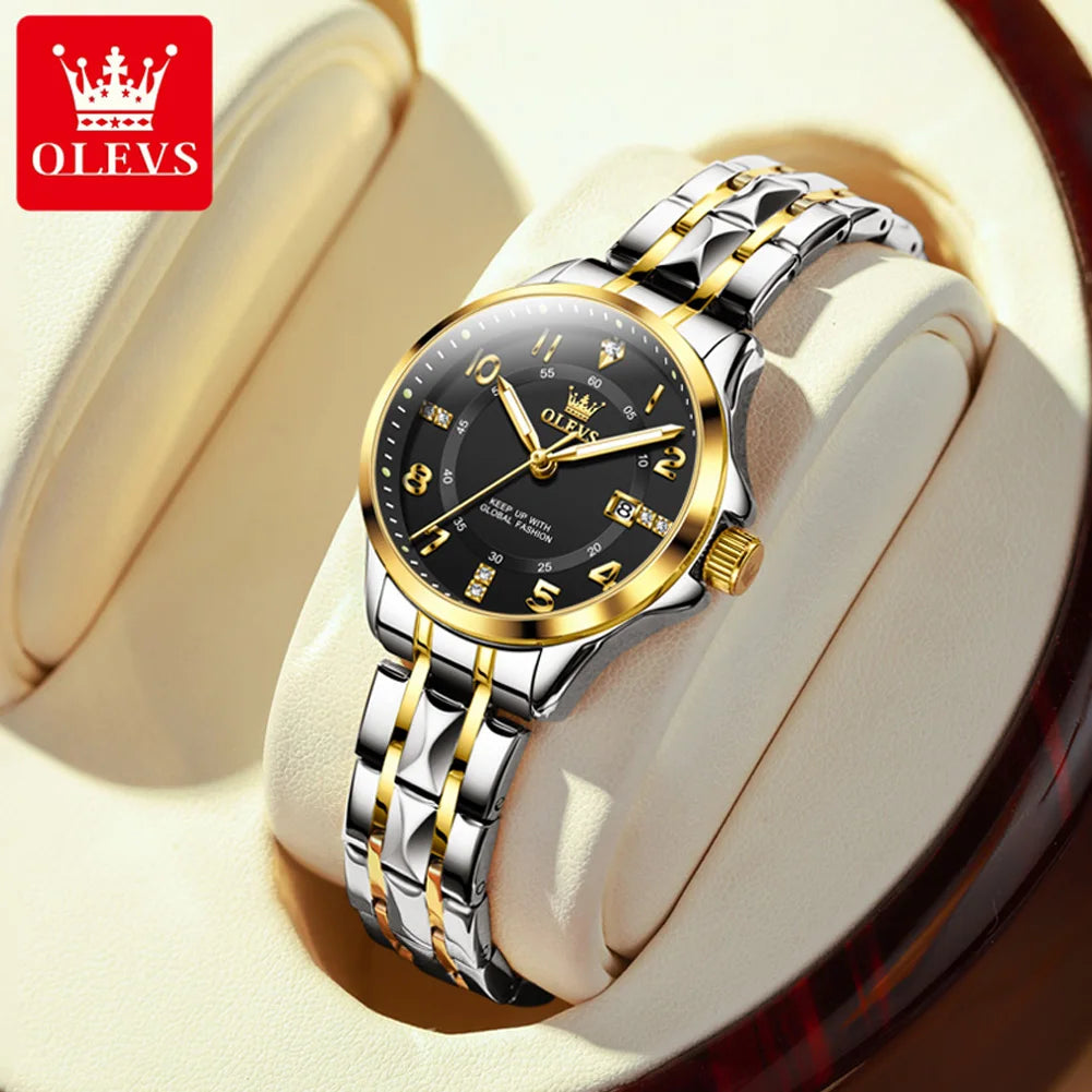 OLEVS 2910 Gold Luxury Brand Women's Watches Waterproof Luminous Wristwatch Date Original Certified Brand Quartz Watch for Lady