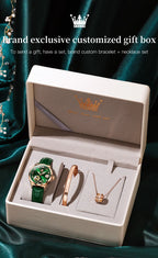 OLEVS 6601 Green Leather Strap Women Watch Automatic Mechanical Movement Waterproof Diamond Fashion Watch