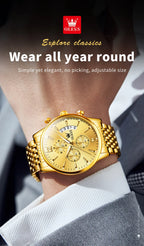 OLEVS luxury brand men's watches Chronograph waterproof date Gold luminous quartz watch for man Original wristwatch with the box