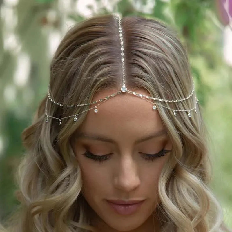 Fashion Crystal Head Chain Wedding Hair Accessories for Women Elegant Headpiece Bling Bridal Forehead Chain Indian Jewelry Gifts