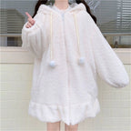Winter Hoodies Warm Kawaii Rabbit Ears Women Sweatshirt Girl Lolita Hooded Zip-up Casual Sweatshirts Harajuku Hoodie Long Sleeve