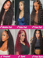 40 Inch Natural Black Water Deep Wave Human Hair Wigs For Women, 13x4 13x6 HD Transparent Lace Frontal Wig 200 Density Pre Plucked Glueless Lace Front Wig
