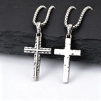Hammer Pattern Cross Necklace for Men,Retro Grey Stainless Steel Cross Pendant Necklace, Stylish Jewelry Gift for Him Dad