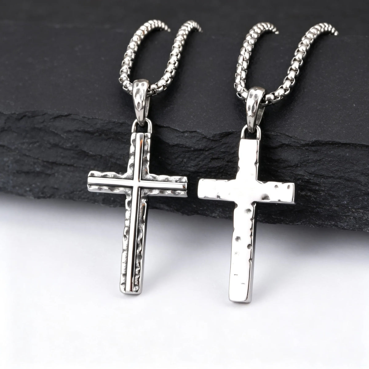 Hammer Pattern Cross Necklace for Men,Retro Grey Stainless Steel Cross Pendant Necklace, Stylish Jewelry Gift for Him Dad