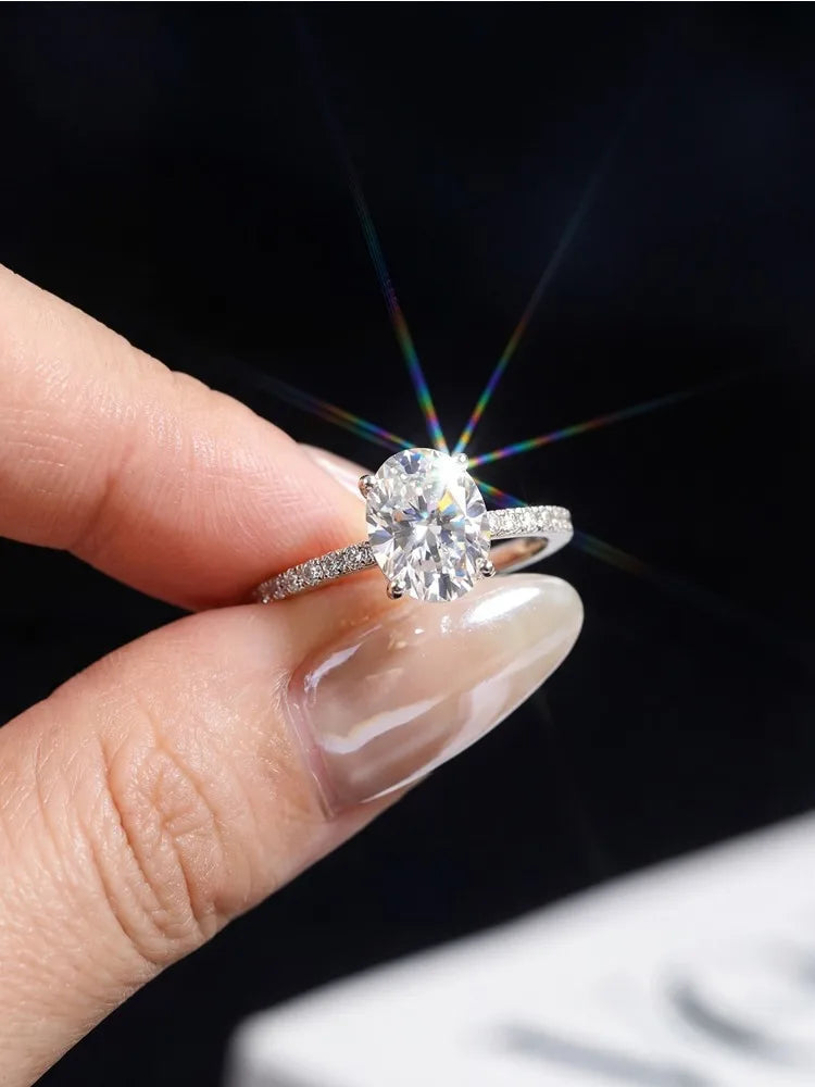 GRA 1ct Real Oval Moissanite Diamond Ring for Women 925 Sterling Silver Anniversary Party Gorgeous High Quality Fine Jewelry