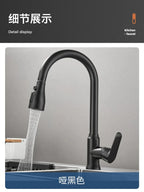 Kitchen Faucet Pull-Out Spray Head 360 Degree Rotation Hot and Cold Water Pull-Out Black and Silver Single Hole Kitchen Faucet