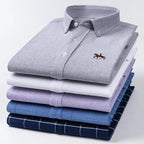 100% Cotton Men's Oxford Shirt Long Sleeve Embroidery Horse Logo Casual Solid Business Regular-Fit Formal Social Blouse Plus 6XL