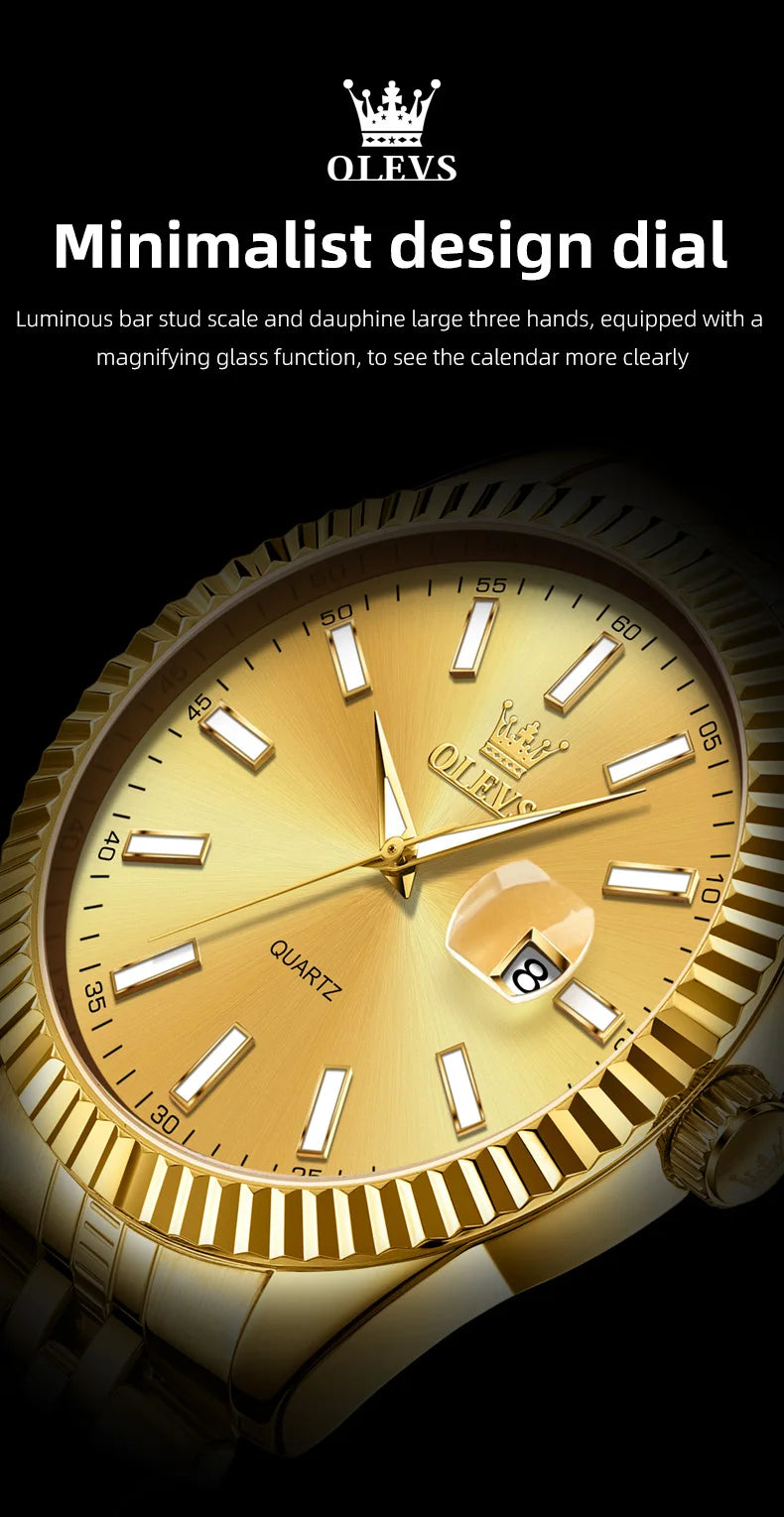 OLEVS 5593 Original Quatz Watch For Men Luxury Top Brand Stainless Steel Waterproof Auto Date HD Luminous Luxury Man Watch