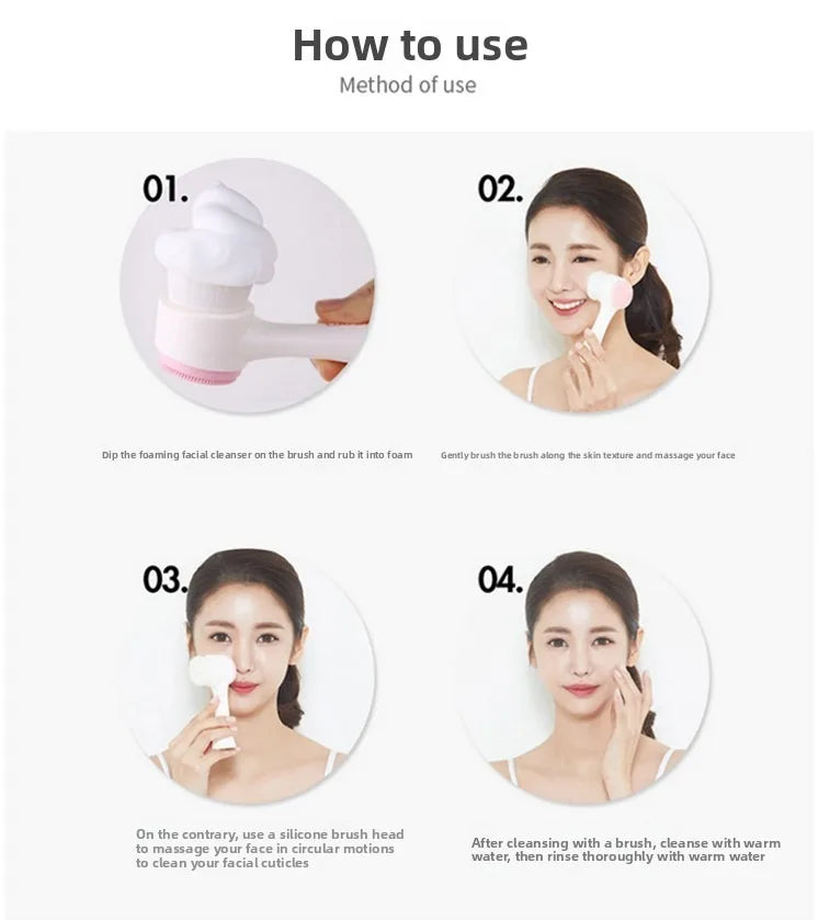 Mini Manual Facial Cleansing Brush Silicone Massage Face Brush Soft Bristles Double-Sided Handheld Cleaning Device Pore Cleaner