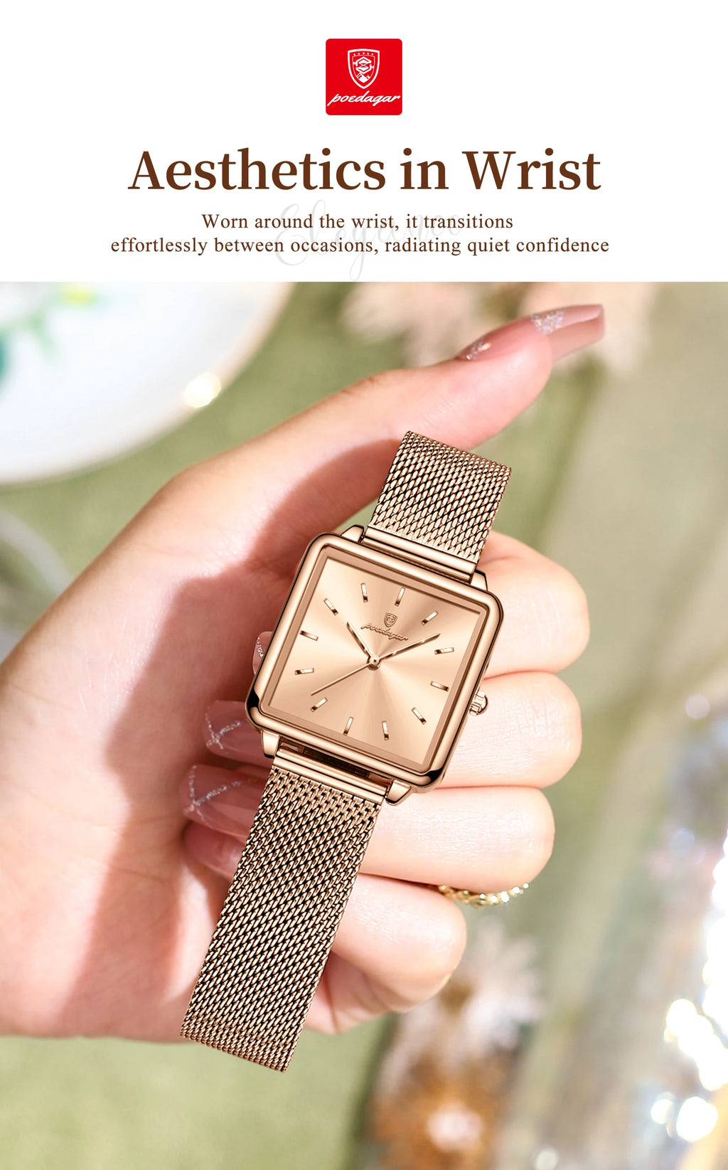 POEDAGAR Square Fashion Ladies Watch Waterproof Stainless Steel Mesh Watch For Woman Elegant Women's Quartz Watches Female Reloj