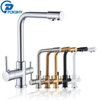 Chrome Purified Water Kitchen Faucet Pure Water Filter Deck Mounted Faucet Crane Dual Handles Hot Cold Water Mixer Taps