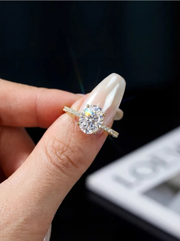 GRA 1ct Real Oval Moissanite Diamond Ring for Women 925 Sterling Silver Anniversary Party Gorgeous High Quality Fine Jewelry