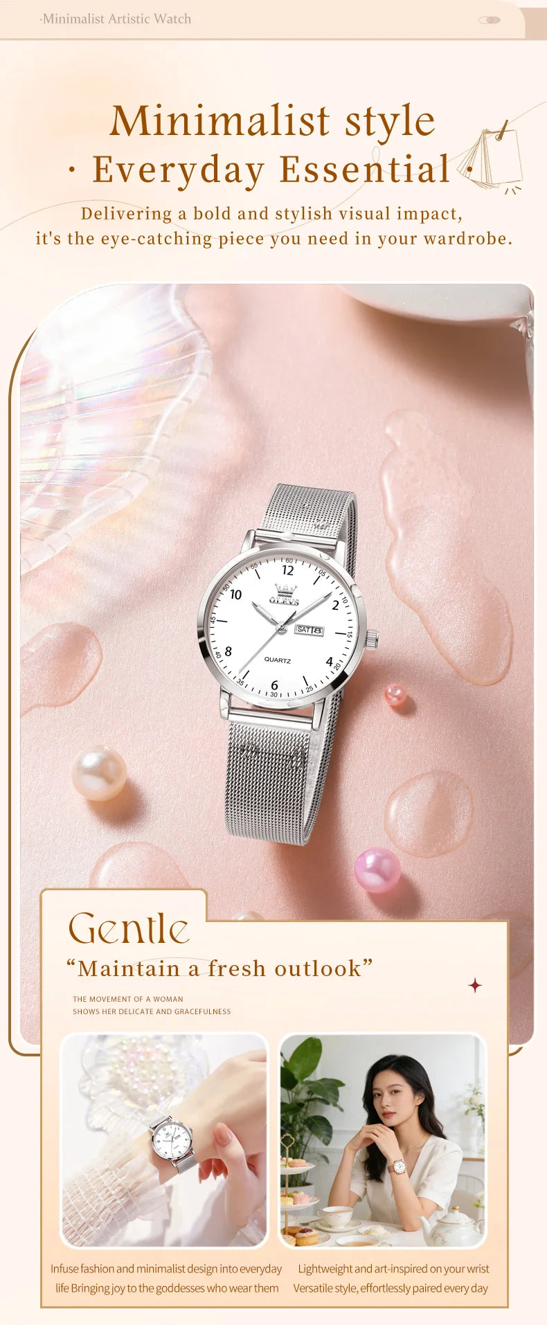 OLEVS Brand Original Fashion Slim Quartz Watch Women Elegant Watches Stainless Steel Waterproof Week Date Watches For Woman