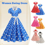 Polka Dot 50s 60s Vintage Dress Women Elegant Belted Robe Women Retro Rockabilly Prom Wedding Party Princess Dress