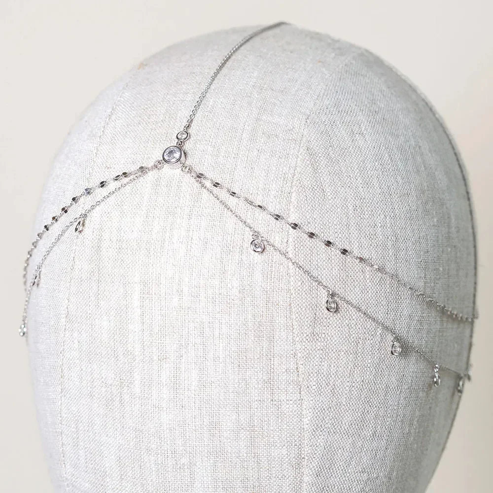 Fashion Boho Crystal Head Chain Wedding Hair Accessories Elegant Headpiece Bling Bridal Forehead Chain for Women Girls