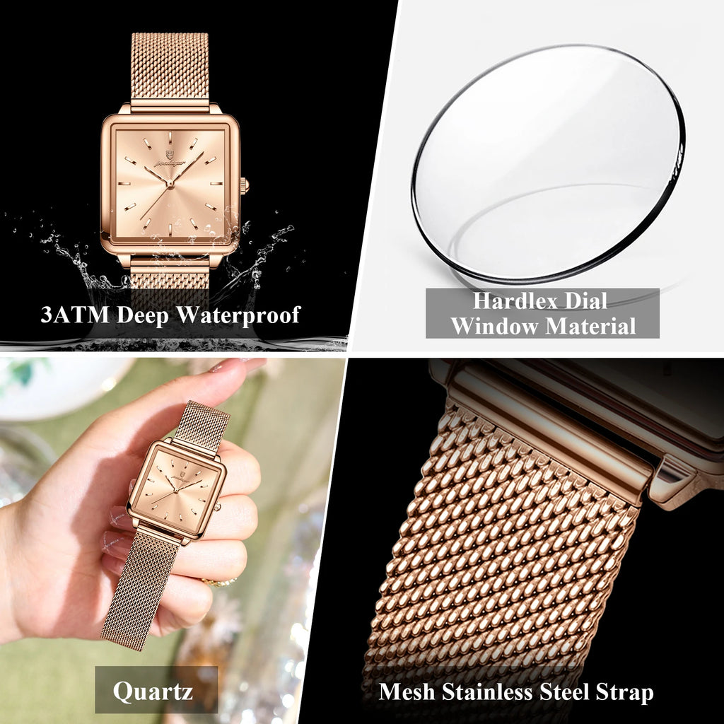 POEDAGAR Square Fashion Ladies Watch Waterproof Stainless Steel Mesh Watch For Woman Elegant Women's Quartz Watches Female Reloj