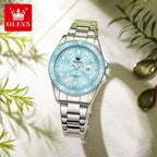 OLEVS Luxury Stainless Steel Waterproof Quartz Watch for Women Fashion Calendar Luminous Womens Wristwatch Sport Clock reloj