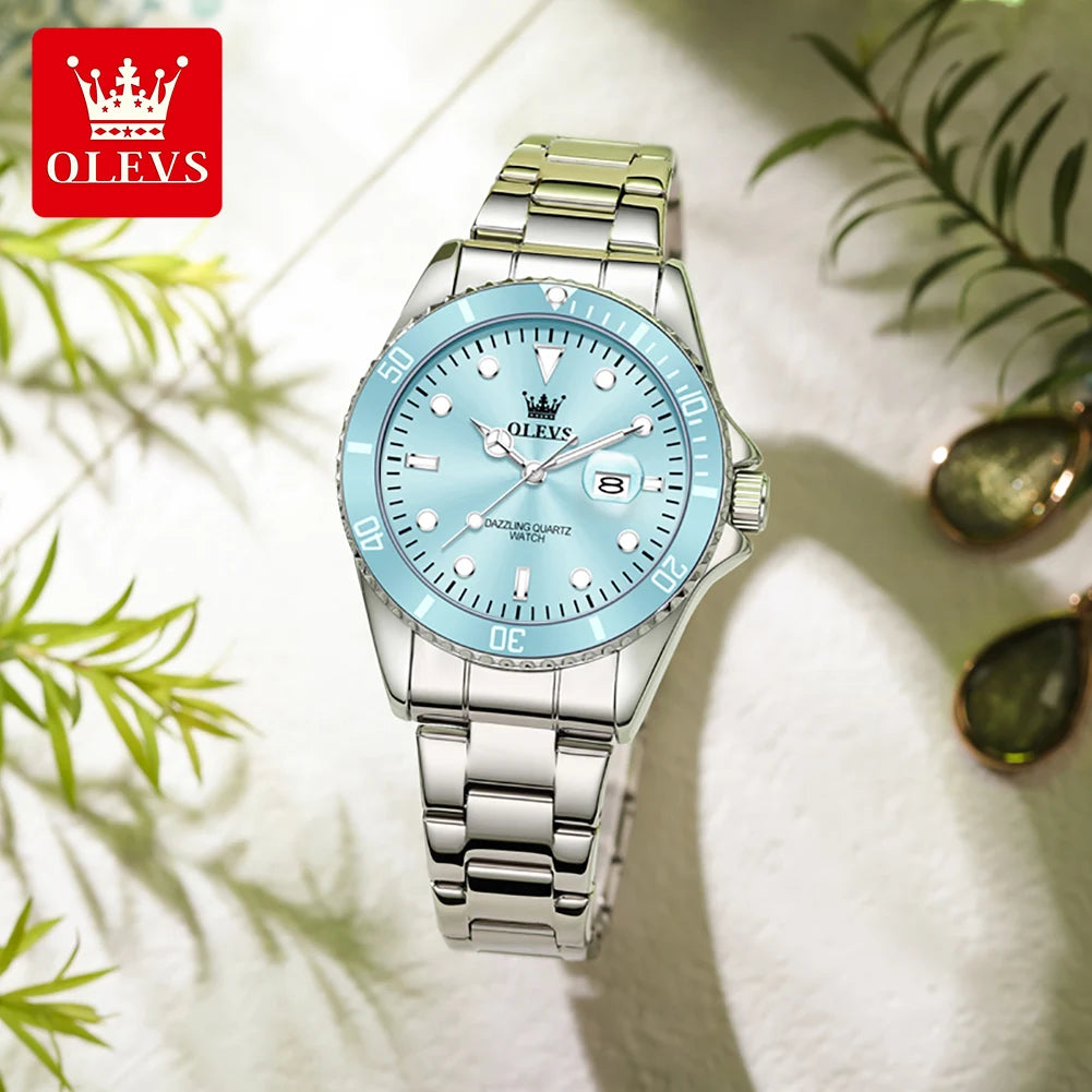 OLEVS Luxury Stainless Steel Waterproof Quartz Watch for Women Fashion Calendar Luminous Womens Wristwatch Sport Clock reloj