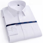New Men Formal Shirt Long Sleeve Office Solid Color Anti-Wrinkle Fashion Business Pocket White Social Pocket Shirts 5XL 6XL 7XL