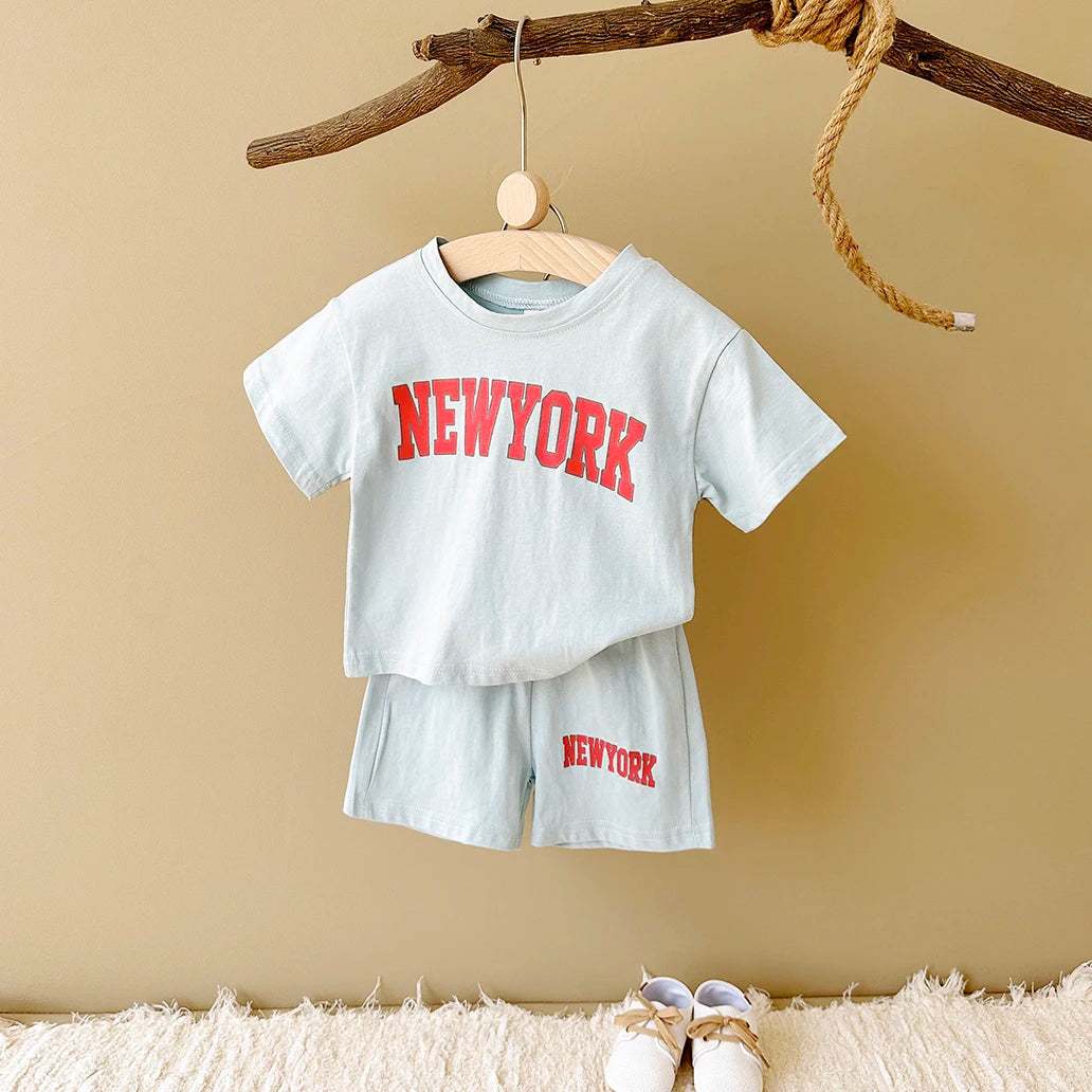 2PCS Newborn Baby Boys Clothes T-shirt+Shorts Set Letter Printed Sports Set Summer New Baby Girl Infant Outfit Set