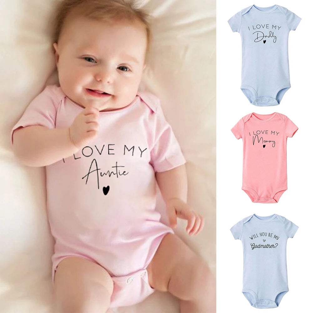 I Love My Mommy Daddy Auntie Baby Infant Romper Fashion Summer Short Sleeve Jumpsuit Toddler Girl Boy Bodysuits Clothes Gifts