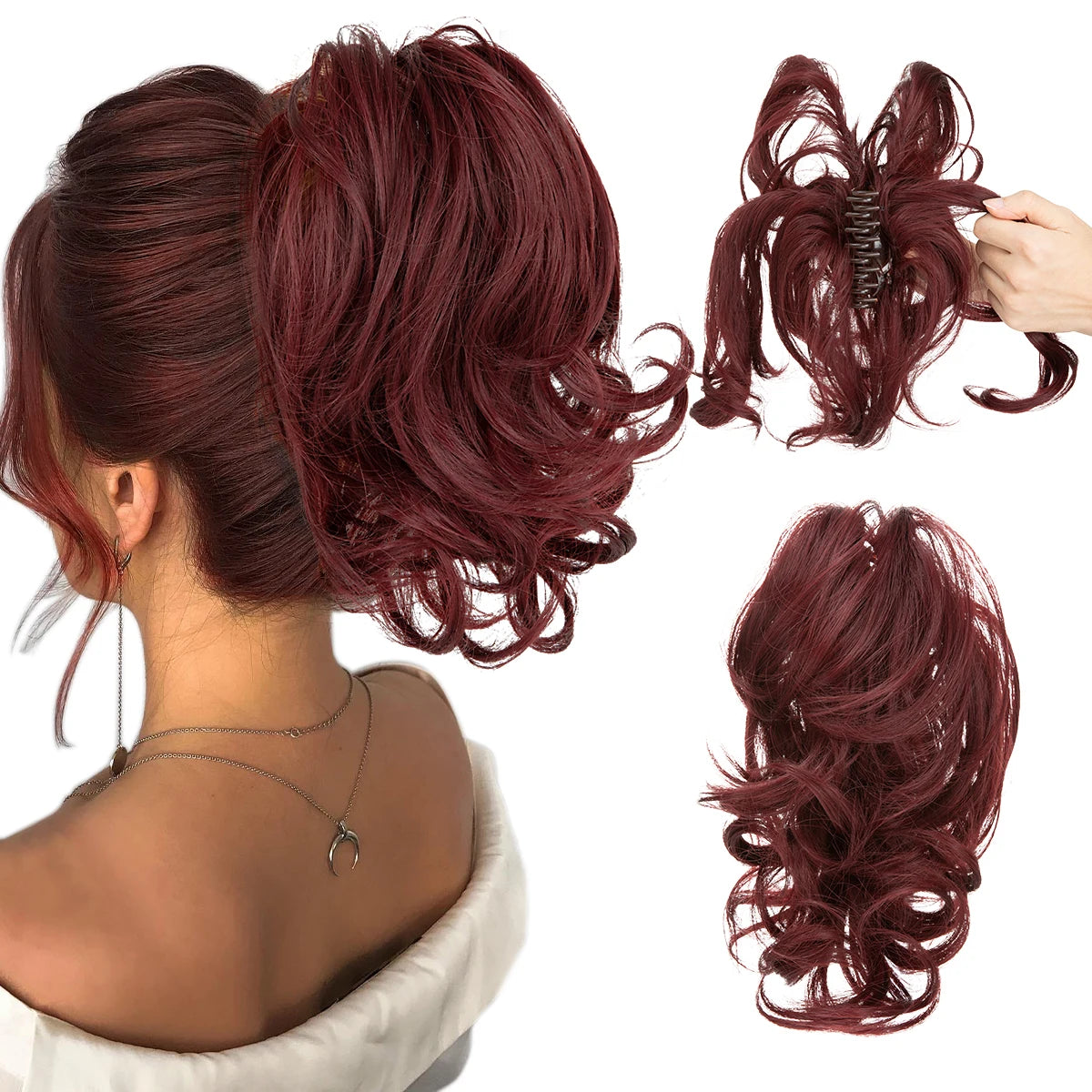 Synthetic Diy Claw Clip In Ponytail Hair Extensions Hairpiece Hair Bun Fake Black Blonde Natural Hair False Pigtail for Women
