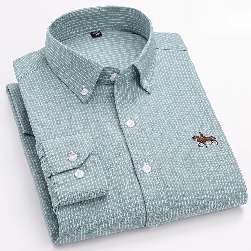 100% Cotton Oxford Men's Shirts Long Sleeves Plaid Soft Regular Fit Formal Dress Office Shirt Social Blouse Male Clothes 5XL 6XL