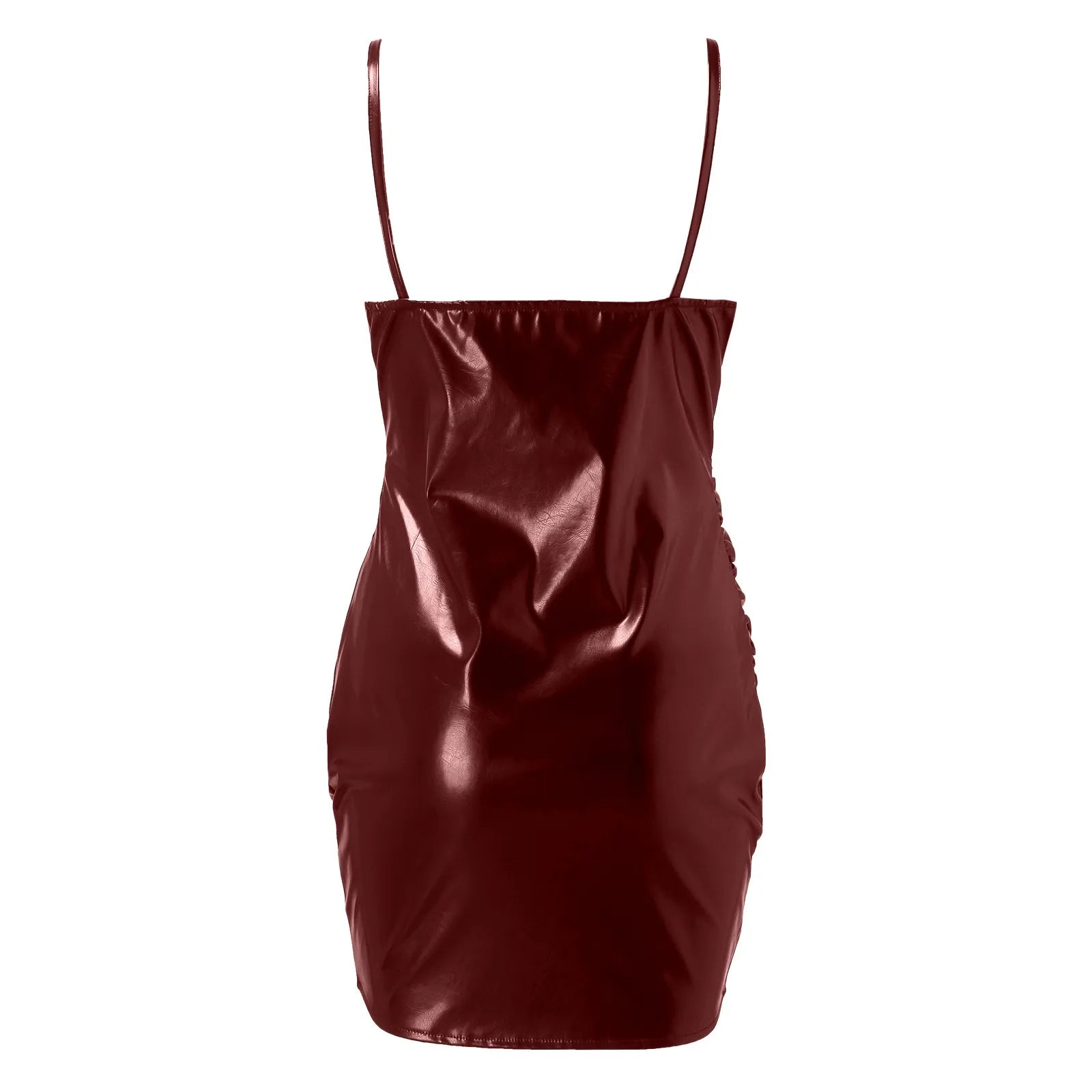 Short Evening Formal Dress Party Cocktail PU Leather Slim Wrap Hip Dresses Women's Glossy Curved Hem Cocktail Suspender Dress