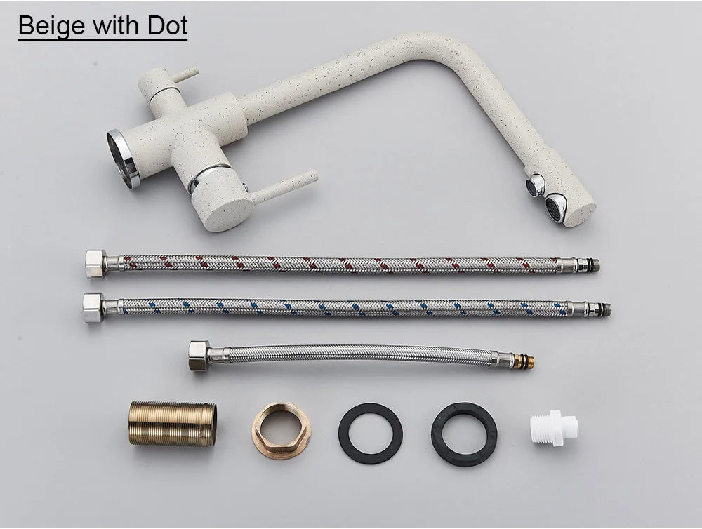 Chrome Purified Water Kitchen Faucet Pure Water Filter Deck Mounted Faucet Crane Dual Handles Hot Cold Water Mixer Taps