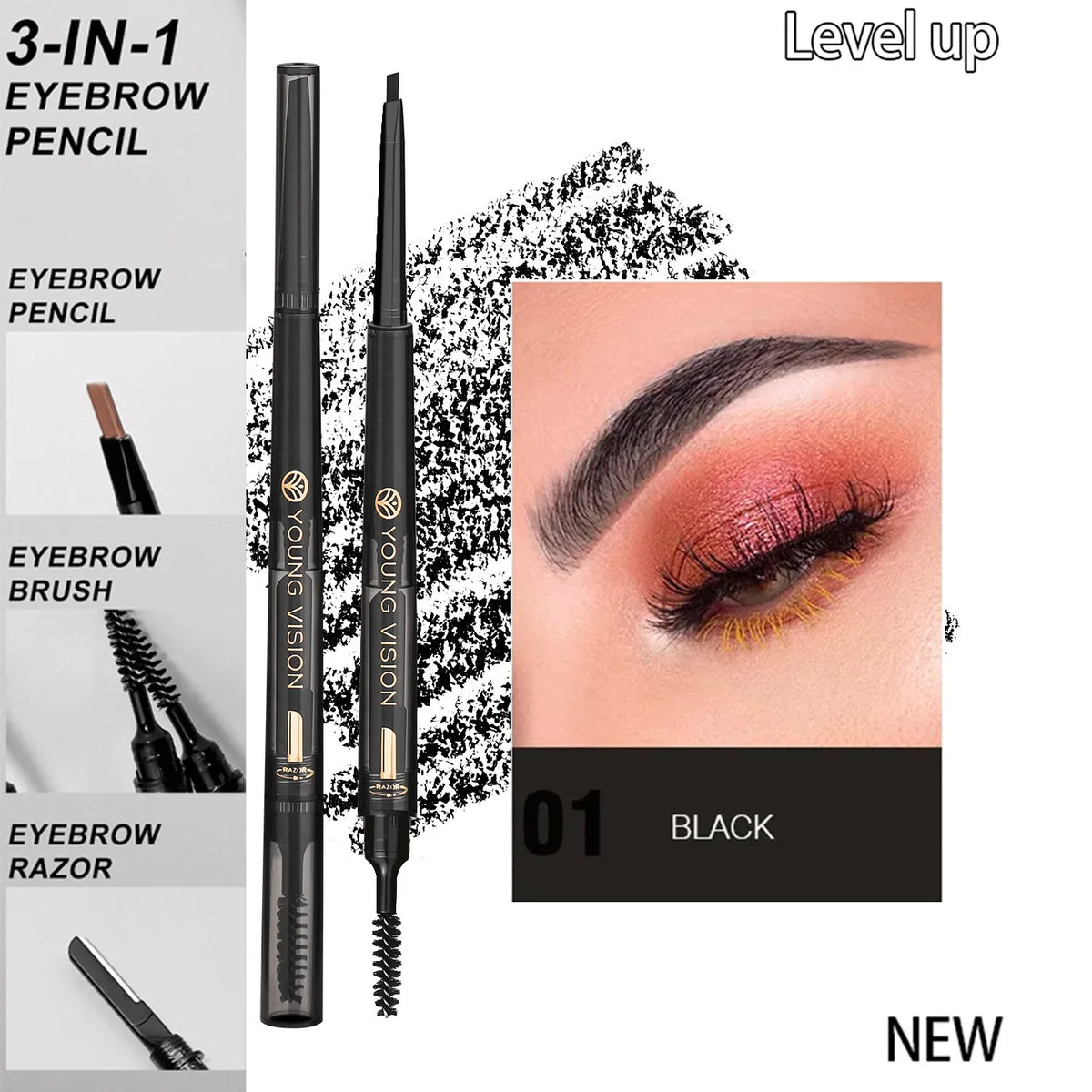 Langmanni Double headed Rotable Eyebrow Pen with a 1.5mm diameter Fine refill Waterproof Wild Eyebrow Pen and Eyebrow Brush