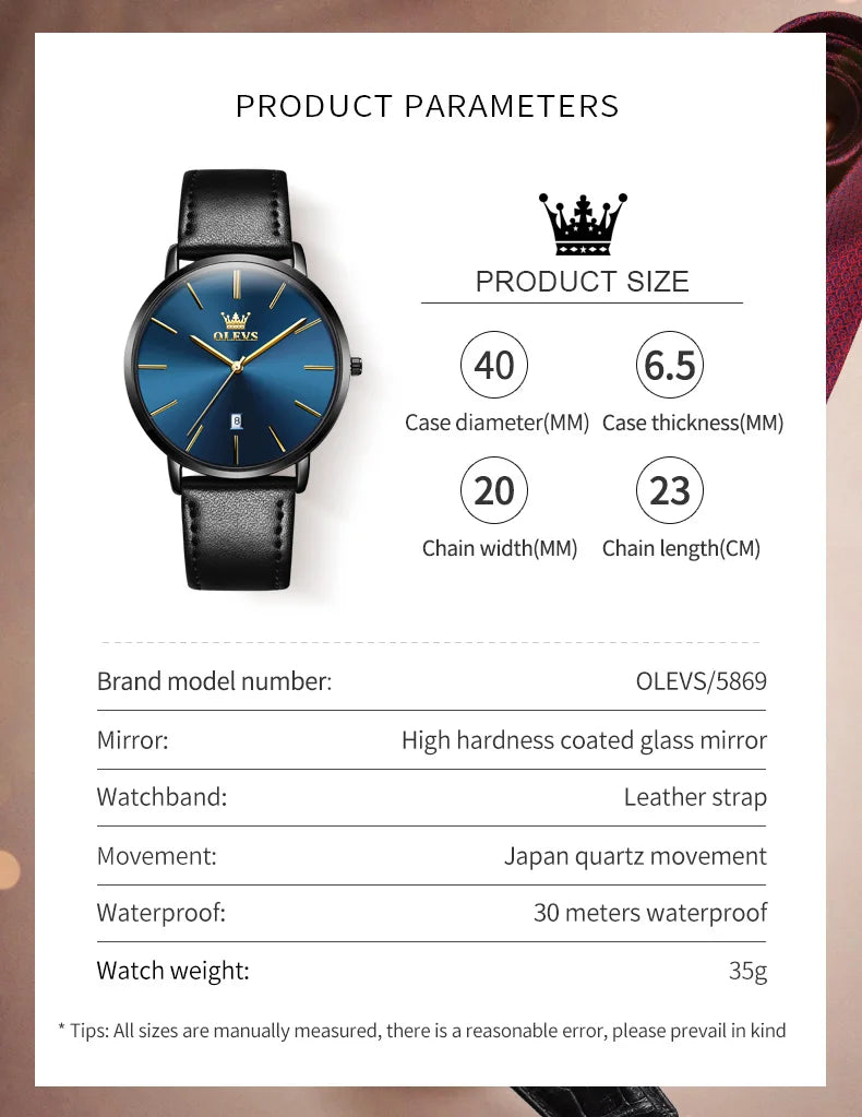 OLEVS 5869 Original Brand Fashion Men's Watch Simplicity Dial Trendy Quartz Watch Waterproof Date Milanese Mesh Belt  Wristwatch
