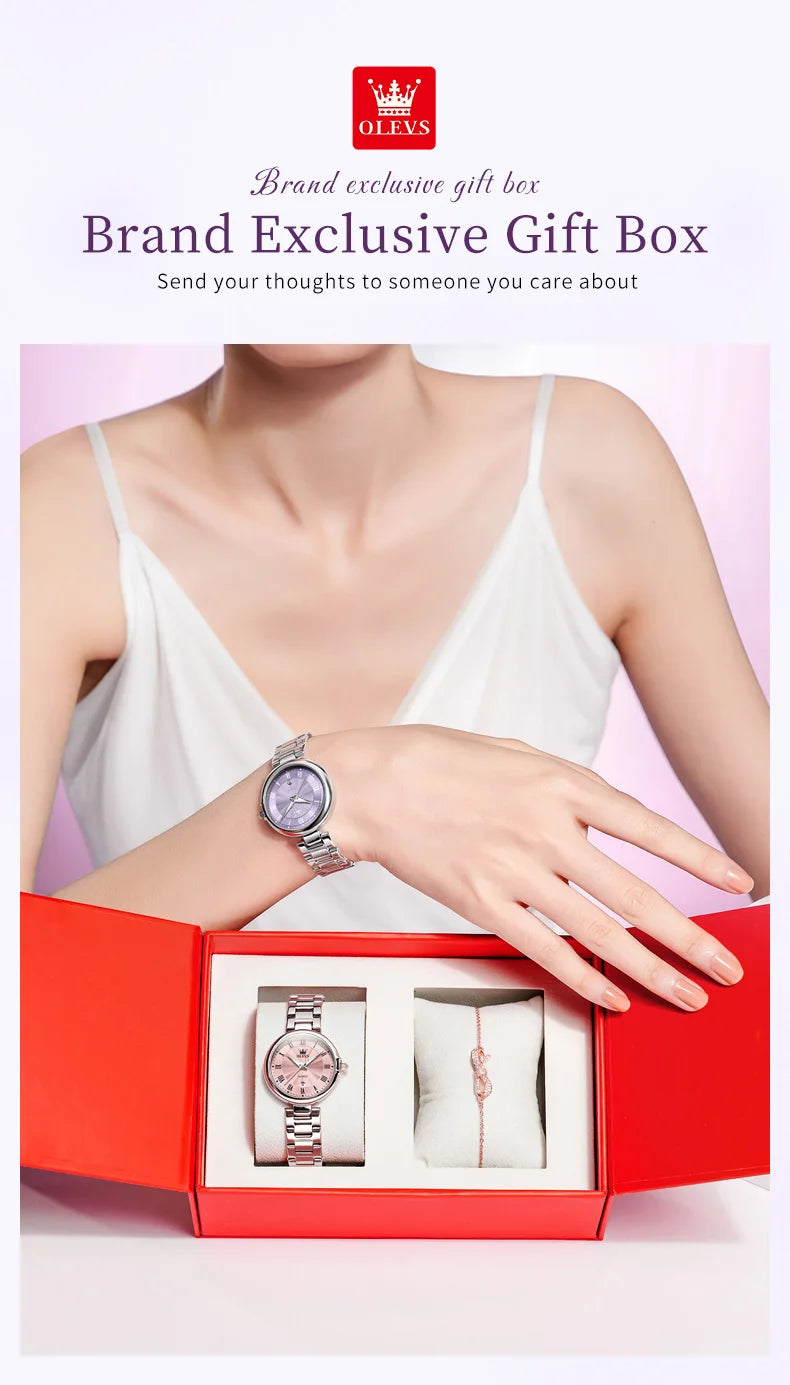 OLEVS 5608 Retro Style Quartz Watch for Women Elegant Steel Strap Auto Date Waterproof Luminous Luxury Ladies Wristwatch